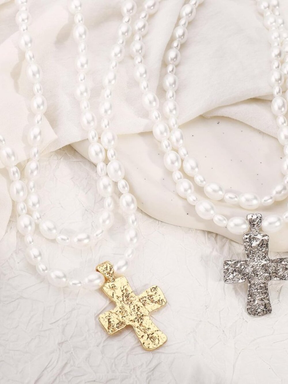 Chunky Gold Cross Necklace for Women Statement Hammered Bold Pendant Layered Vin - Picture 5 of 6